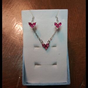 Elegant Ruby Heart Necklace with earrings